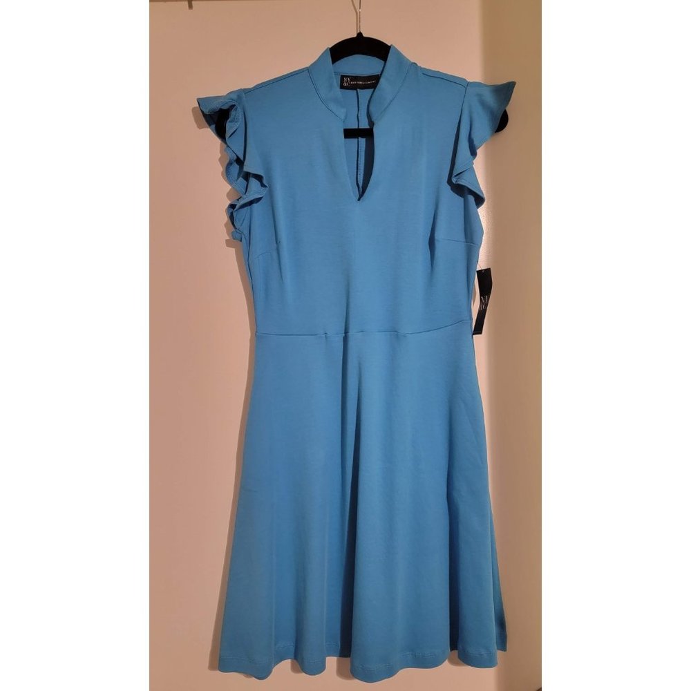 100% Cotton Bright Blue Flutter Sleeve Fit & Flare Dress (has POCKETS!!!)